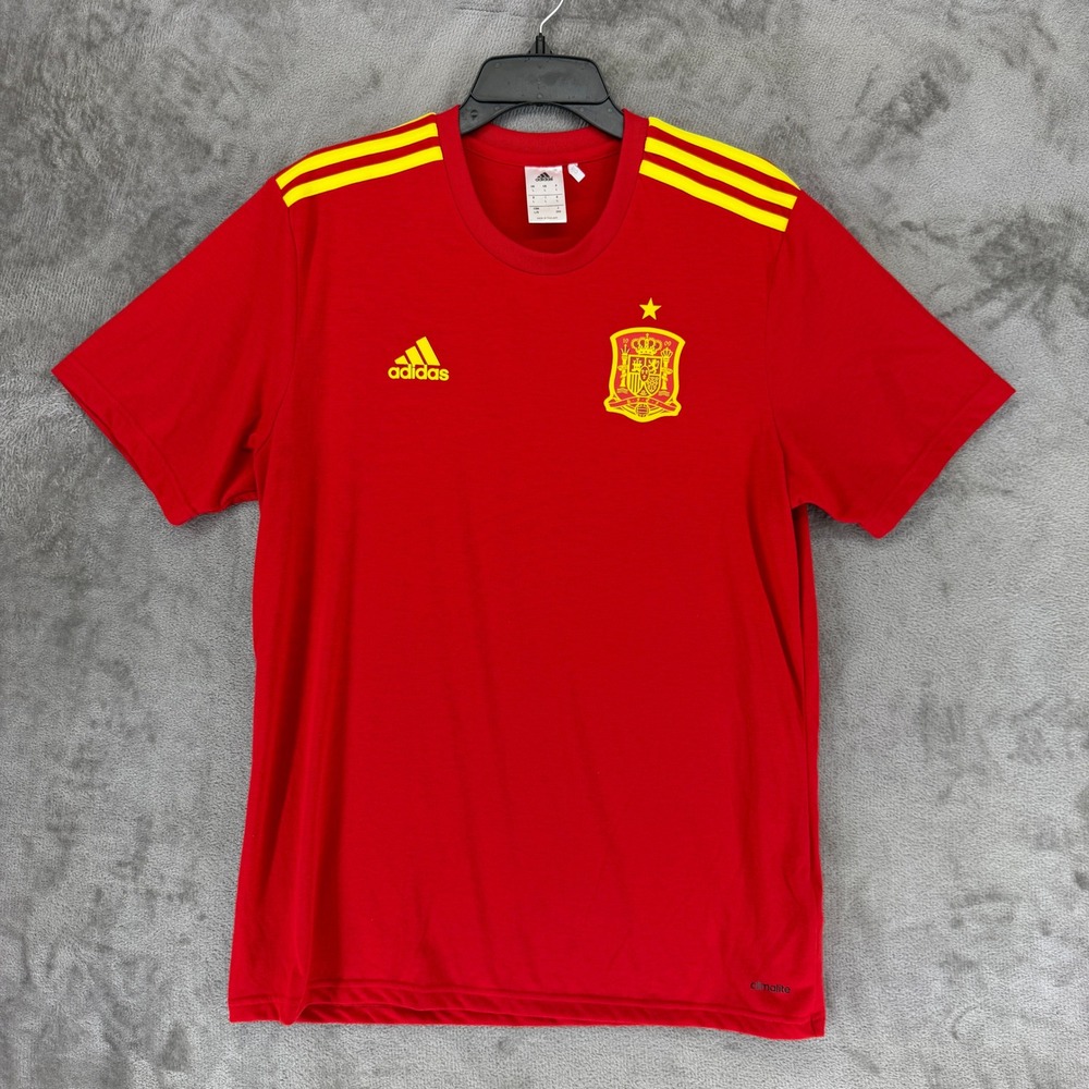 Adidas Spain Soccer Jersey Mens L Red Climalite RFEF National Team Short Sleeve